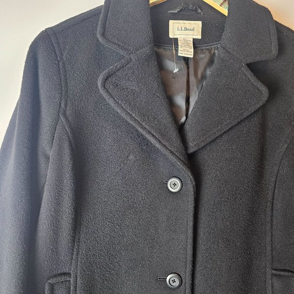 L.L. Bean Women's Calf Length Black 100% Lambswool Big Button Mid Pocket, Sz 14 - Picture 5 of 10